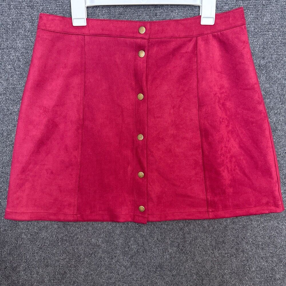 Persun Women’s Mini Skirt Red Suede XL Snap Front A-Line Hippie Boho